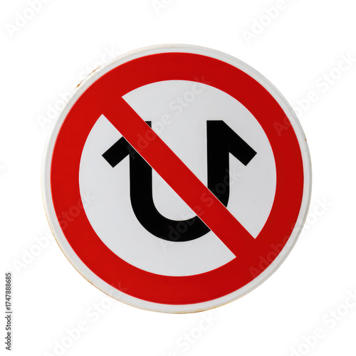Free Download A circular no U-turn road sign featuring a black U-shaped arrow crossed by a red diagonal line, indicating prohibited turns. background removed - GFXLoad