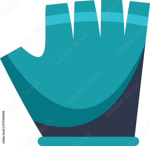 Blue fingerless sports glove protecting a hand during workout, side view