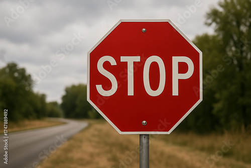 Red octagonal stop sign on a cloudy day