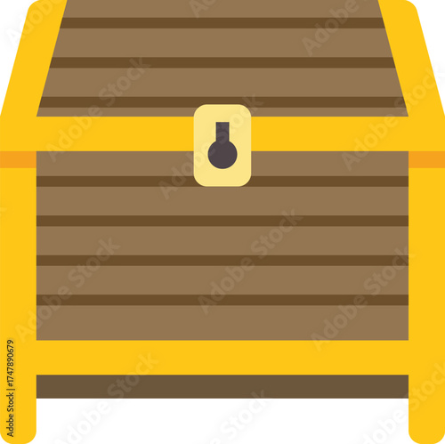 Closed wooden treasure chest with golden details, evoking mystery and adventure on a clean white background