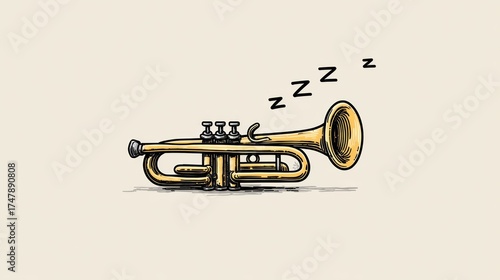 Golden trumpet, sleeping, doodle style
