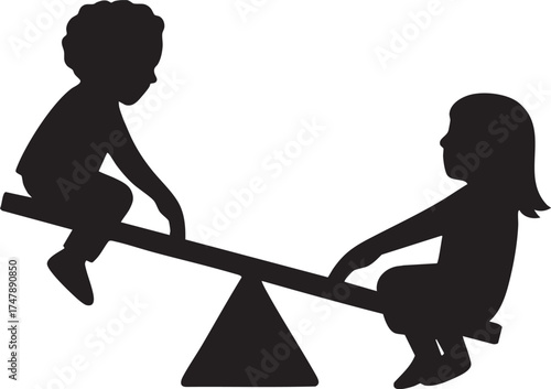 Children on Seesaw Silhouettes Vector