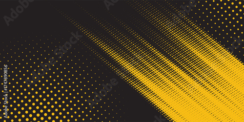 Halftone yellow dots pattern and black gradient grunge texture background. illustration modern
