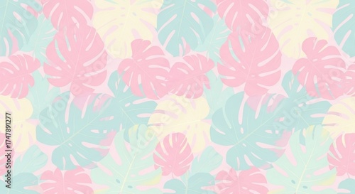 Softly unfurling pastel leaves in a repeating pattern evoke a gentle, dreamy, and tropical aesthetic
