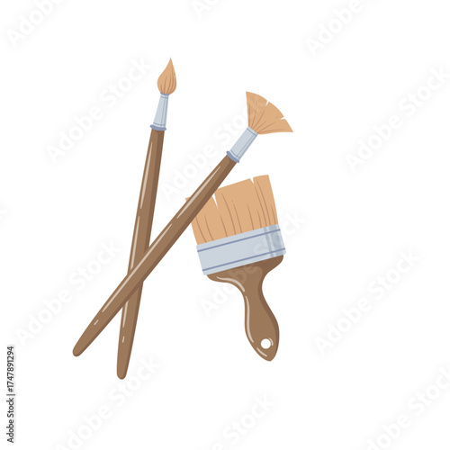 Crossed Painting Brushes Art Supplies Vector