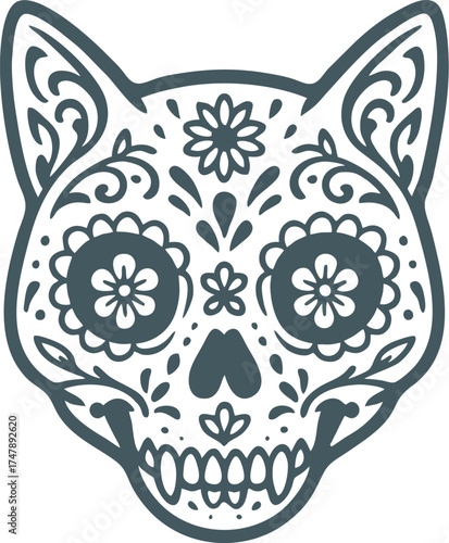 Dia de los Muertos Sugar Skull Dog Vector  Day of the Dead Animal Illustration	