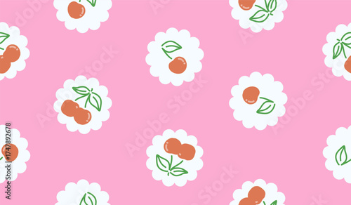 Cute cherry fruits pattern background vector design
