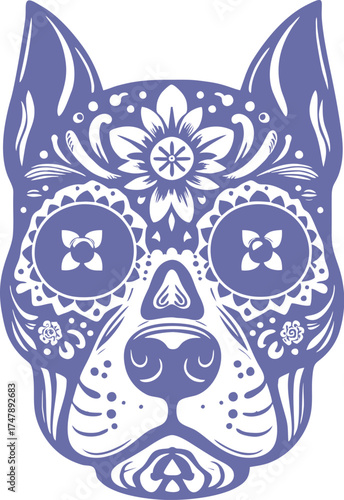 Sugar Skull Dog Vector Día de los Muertos Decorative Illustration