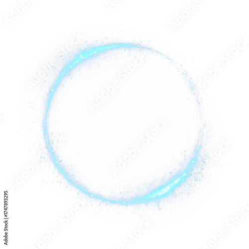 Glowing blue neon ring PNG with abstract energy effects, futuristic design, and sparkling illumination, perfect for vector banners, technology posters, and digital backgrounds