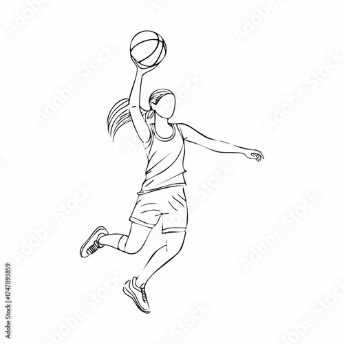 women basketball player silhouette vector illustration during a jump for dunk