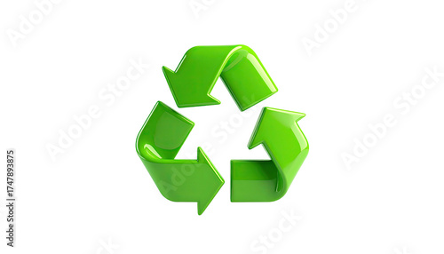 Shiny green recycling symbol with arrows on a black background