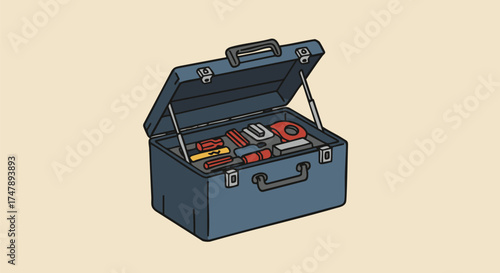 Open toolbox filled with various hand tools for home repair and diy projects