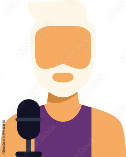 Elderly man with white beard and hair using microphone, ideal for podcasting, broadcasting, or communication concepts