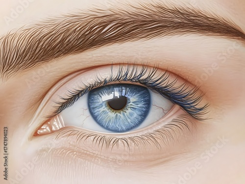 Closeup Detailed Blue Eye Woman Eyebrow Lashes Iris