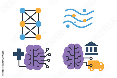 Set of technology icons for artificial intelligence machine learning and smart logistics