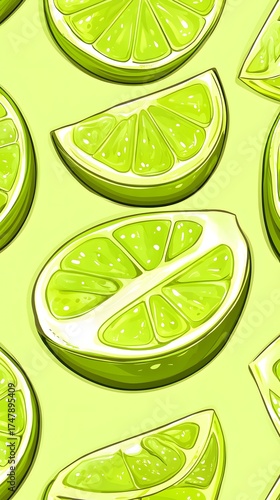 Vibrant Lime Slices Seamless Pattern Green Background