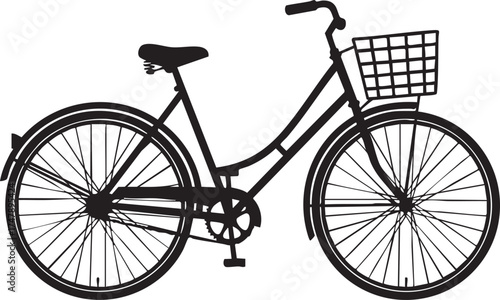 Classic Bicycle Silhouettes Front Basket Side View Black and White