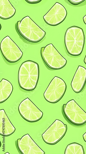 Vibrant Lime Slices Pattern Green Background