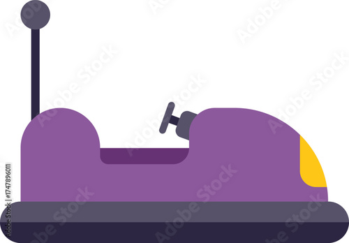 Purple bumper car speeding on a white background, bringing amusement park fun