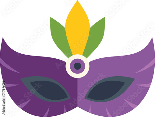 Purple carnival mask with feathers, celebrating mardi gras and masquerade balls