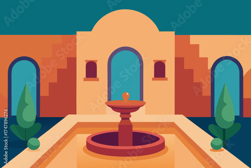 Courtyard with fountain and architectural elements