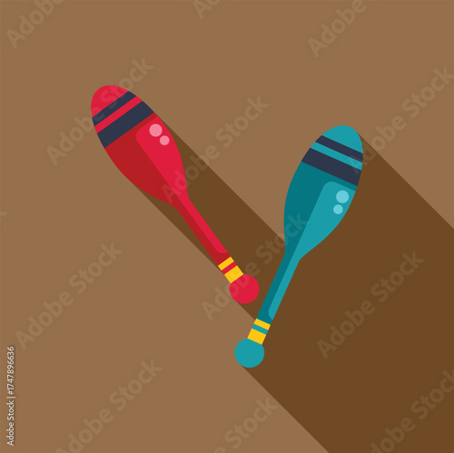 Colorful juggling clubs representing entertainment, skill, coordination, and circus performances