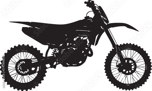 Dirt Bike Silhouettes Off Road Motorcycle Knobby Tires Side View Black and White