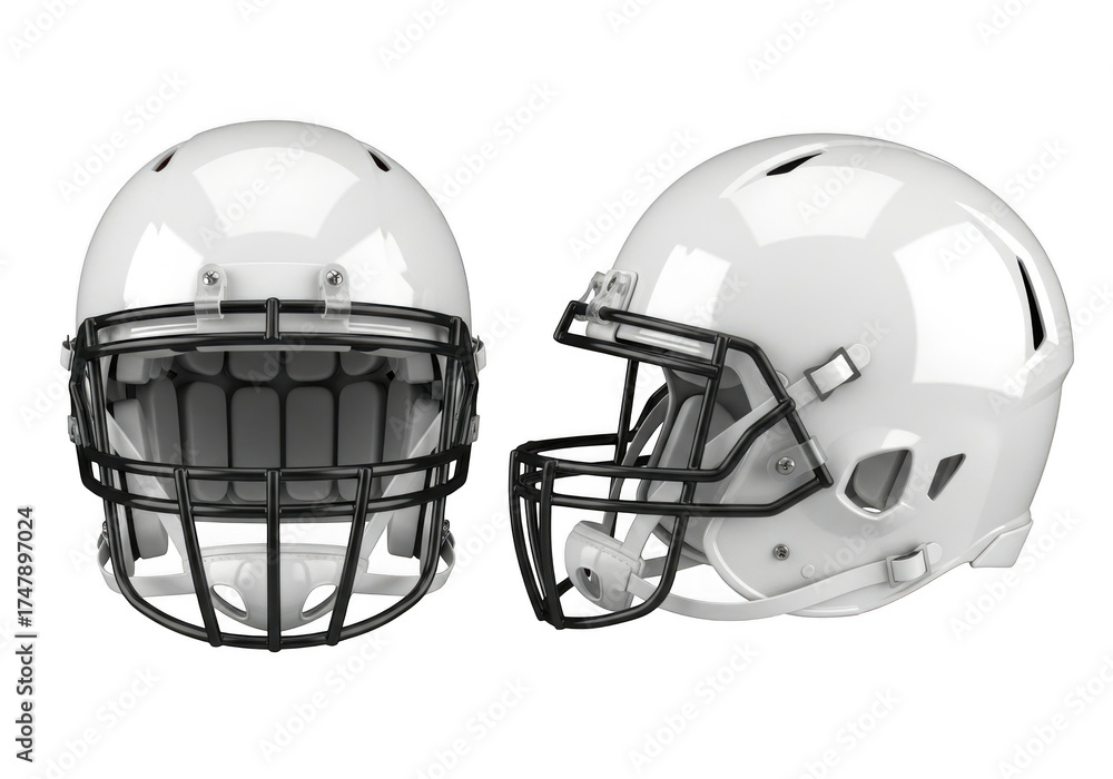 Fototapeta premium Two white football helmets isolated on transparent background