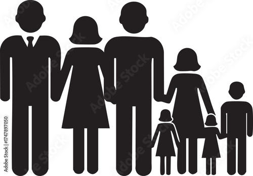 Extended Family Silhouettes Standing Together Representing Generations and Unity