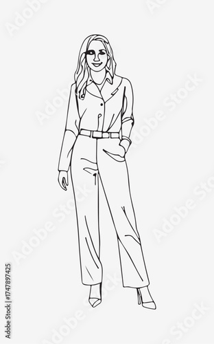 Woman fashion monoline art hand drawing illustration