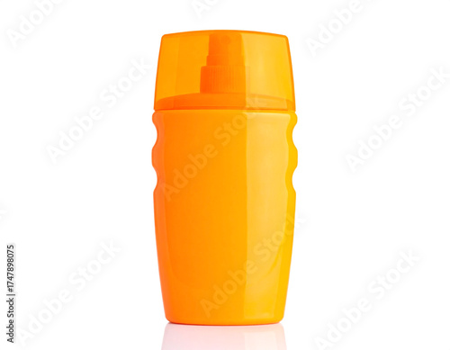 Orange sunscreen bottle isolated on white background