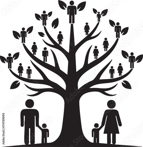 Family Tree Silhouettes Representing Generations, Heritage, and Family Connection