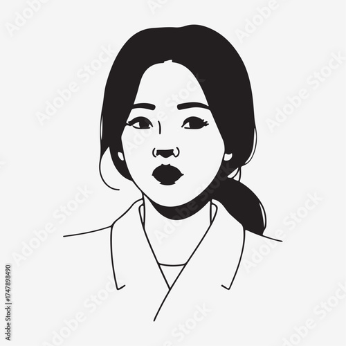  Asian woman line art drawing illustration