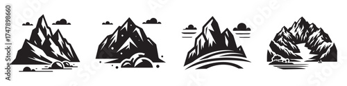Nature Landscape Outdoor Mountain Stone Icon, Flat Silhouette of an Outdoor Scenery Vector for Adventure Illustration Design