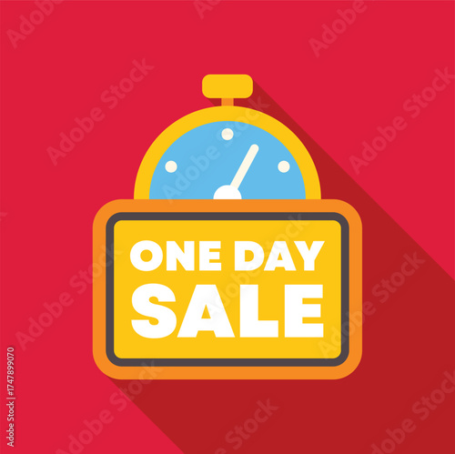 One day sale sign with stopwatch is ticking showing that time is running out on red background