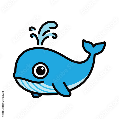 Cute Blue Whale Spouting Water Cartoon Sea Animal Vector Illustration