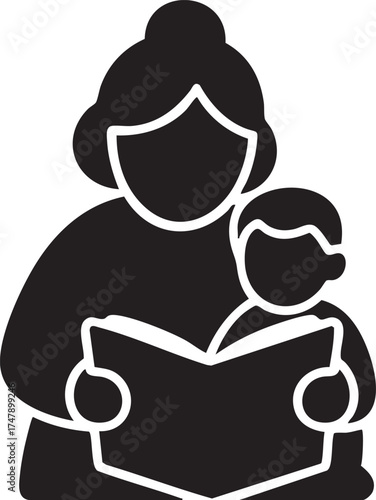 Grandparent Reading Silhouettes Vector