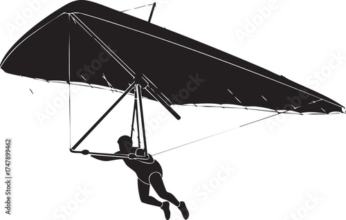 Hang Glider Silhouettes Person Gliding Posture Black and White