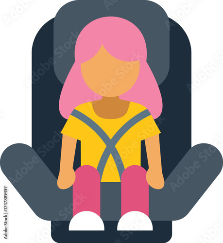 Young girl sitting in a car seat, ensuring safety during travel