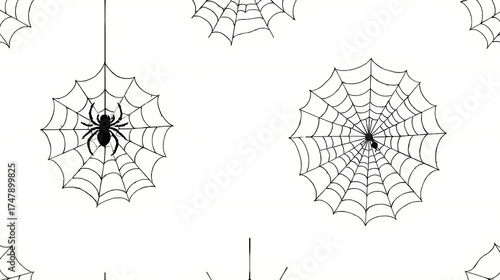 Mysterious Halloween pattern, spiders and spider webs, transparent background, Happy Halloween