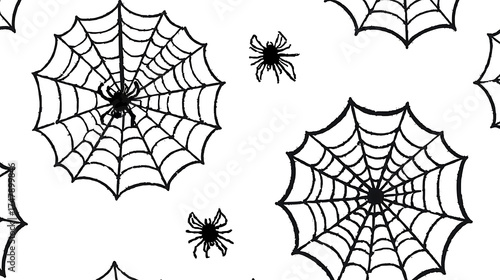Mysterious Halloween pattern, spiders and spider webs, transparent background, Happy Halloween