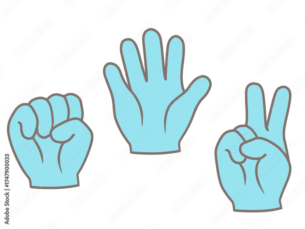 Obraz premium じゃんけん グーチョキパーの手イラスト 水色