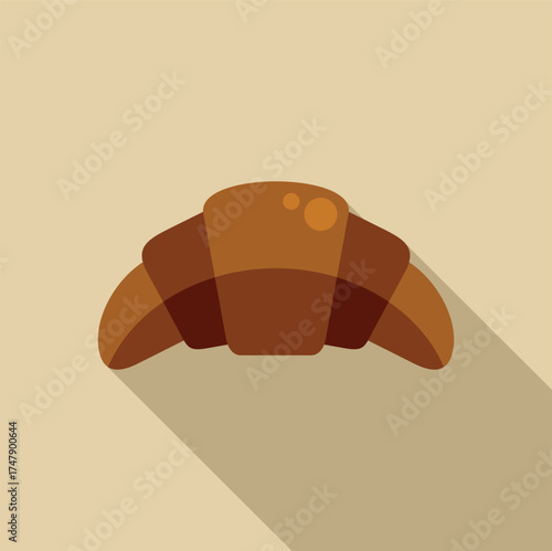 Minimalist vector illustration of a croissant casting a long shadow, ideal for food blogs, menus, and bakery related projects