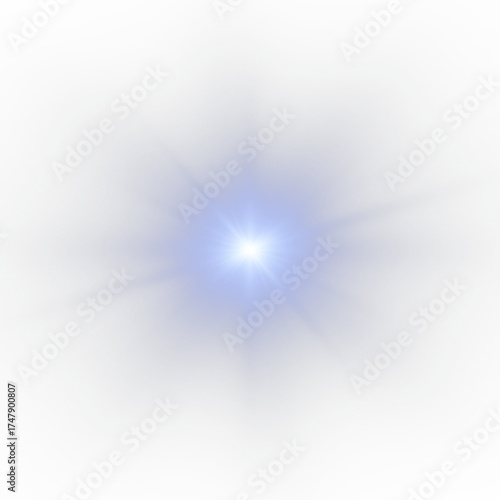 Futuristic blue light PNG with transparent highlights, glow, sun rays and bokeh sparks. Radiant star effect for modern abstract design, luxurious overlays or colorful visual effects