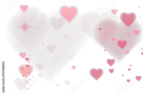 Background Overlay Soft pink hearts with romantic glow on transparent background. Used in Valentine's Day themed visuals, dreamy overlays and emotional design elements.