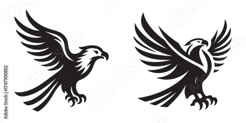 Nature Landscape Outdoor Mountain Eagle Icon, Flat Silhouette of an Outdoor Scenery Vector for Wildlife Illustration Design