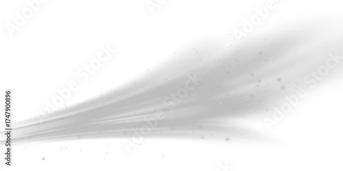 White translucent wind streams with light sparkles and soft motion blur. Visual effect of winter swirl, cold wind gust or airflow from air conditioner on transparent background.