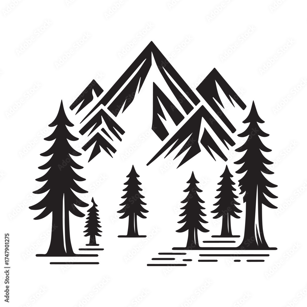 Obraz premium Nature Landscape Outdoor Mountain Icon, Flat Silhouette of an Outdoor Scenery Vector for Adventure Illustration Design