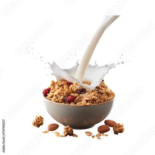 Cereal with Milk Splash isolated on transparent background