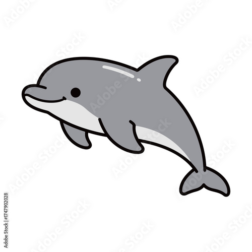 Adorable Little Dolphin Swimming Cartoon Sea Animal Vector Illustration